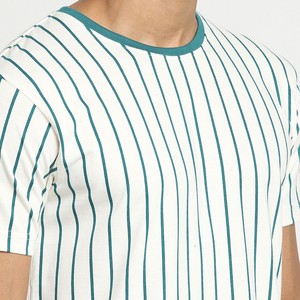 Ropa clásica de fiesta para hombre, camiseta de gran tamaño con cuello redondo de algodón 100%, patrón de tiras verdes para uso diario, disponible en stock - Product Image 6