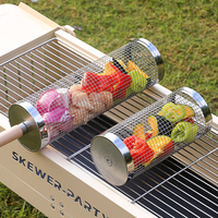 Panier de barbecue rotatif en acier inoxydable non revêtu, anti-rouille, portable (Grand/Petit) pour le camping en extérieur