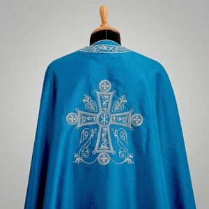 Teal Blue Orthodox Church Vestment Silver Embroidery Clergy Robe Priest Phelonion Chasuble Liturgical Garment Wholesale - Product Image 2