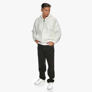 Custom Logo Men's <b>Zip</b> <b>Hoodie</b> Heavyweight 100% Cotton 500gsm Oversized Thick Drop Shoulder Boxy <b>Zip</b> Full Zipper <b>Pockets</b> 3D Fleece - Product Image 5