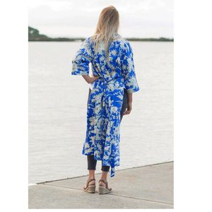 Kimono de algodón azul bohemio para mujer, albornoz de algodón suave 100%, bata Bohemia ligera, hecha a mano, Jaipuri - Product Image 4