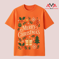 T-shirt décontracté à manches courtes pour homme FMF, imprimé graphique Joyeux Noël, coupe classique, orange vietnamien, TC (T-shirt en terylène-coton)