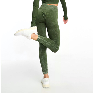 Diseño de logotipo personalizado Spandex Mujeres Ácido lavado Gimnasio Leggings Sin costuras Vintage Leggings Ropa deportiva Ligera en venta al por mayor - Product Image 1