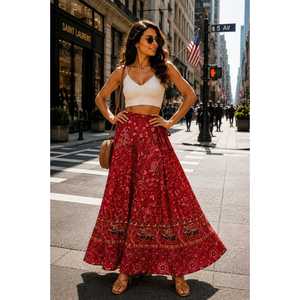 Falda Cruzada Jaipuri 100% Algodón con Estampado Neptol Hecho a Mano, Tallas hasta XXL (CWS00018) - Product Image 1