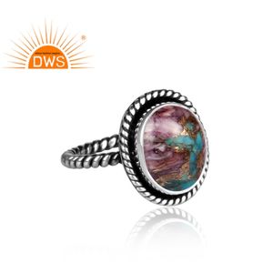 แหวนอัญมณีสีเงินสเตอร์ลิงออกซิไดซ์สีเงินโมฮาวีทำจากทองแดงสีม่วงสีเทอร์ควอยซ์ - Product Image 3