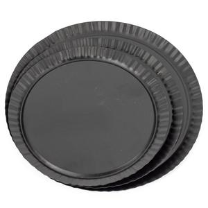 Ensemble de plateaux de service modernes en métal noir mat, décoratifs, ronds, à bords cannelés, assiettes de présentation de luxe pour table basse et ottoman - Product Image 1