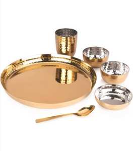 Commande en gros Envoi Lave-vaisselle Vaisselle Acier Inoxydable Cuivre Dîner Traditionnel Ensemble De Thali Assiette Bols Cuillère En Verre - Product Image 5