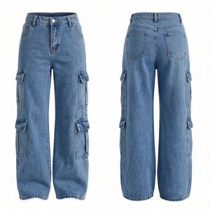 Pantalones Vaqueros Cargo Extra Grandes para Mujer, Fabricación OEM, Personalizados, de Mezclilla Recta, Holgados, de Pierna Ancha, Desgastados, con Agujeros, de Primera Calidad, a la Moda - Product Image 1