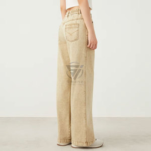 Jean droit taille haute en denim délavé bleu pour femme, coupe ample respirante style vintage, idéal toutes saisons - Product Image 4