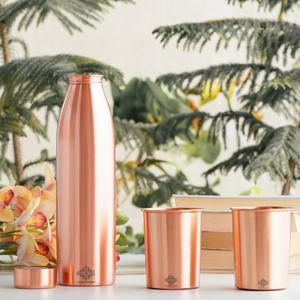 IndianArtVilla Pure Copper <b>Bottle</b> Drinkware Gift Set- Plain Design with 1 <b>Bottle</b> & 2 <b>Glass</b> With Pastel Blue Gift Box - Product Image 4