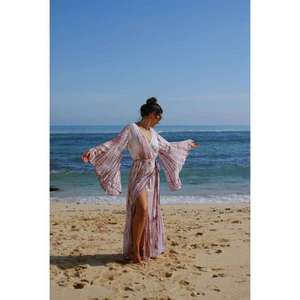 Robe longue maxi à nouer pour femme, tie-dye, col en V, manches cloche, robe de plage, tenue de vacances - Product Image 2