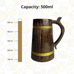 Chope à bière en bois écologique faite à la main de 500ml en bois de manguier avec finition en sheesham Style baril léger et durable personnalisable pour l'artisanat - Product Image 4
