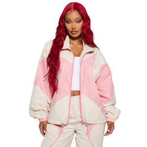 Ensemble de survêtement pour femme, coupe-vent réversible imprimé de haute qualité à deux panneaux, 100% polyester, fermeture à cordon, capuche, uni - Product Image 4