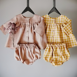 Robe d'été pour bébé, tendance, élégante, mignonne et belle, ensemble 2 pièces, 100% coton, taille et couleur personnalisables - Product Image 1