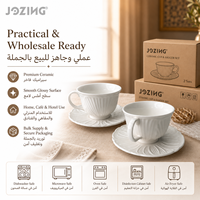Ensemble de tasses à café et soucoupes en céramique blanche de luxe en gros, tasses à thé en porcelaine gaufrée pour hôtels, restaurants et maisons