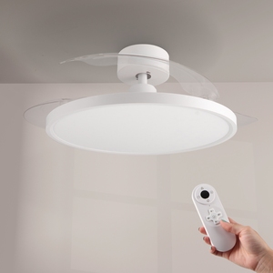 LEDUNI 36W+DC 30W Ultra <b>Quiet</b> LED Lamp <b>Fan</b> with Light 20 Inch Wood Body Remote Control Summer Winter Function (Matte White) - Product Image 1