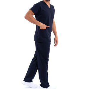 Ensemble de blouses et pantalons en tissu tricoté personnalisable, antimicrobien, écologique, avec détection des aiguilles, col en V, pantalon à cordon de serrage pour les soins de santé - Product Image 4