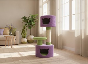 Arbre à chat en fausse fourrure Amistar Sigma de haute qualité, hauteur 125 cm, 4+ niveaux, pour chats et chatons de toutes tailles et de tous âges - Product Image 3