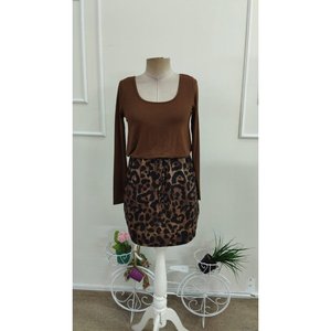 Vestido corto de viscosa con cuello cuadrado y manga larga para mujer, 38542 - Café - Product Image 5