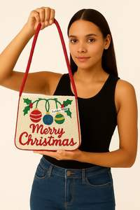 Bolso con cuentas navideñas para mujer con correa, bolso de mano para fiesta de noche hecho a mano - Product Image 3