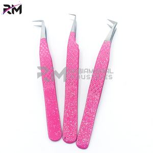 Pince à épiler RMI en acier inoxydable argenté avec pointe en paillettes roses, revêtement en poudre, 90 degrés, 3 pointes différentes - Product Image 2