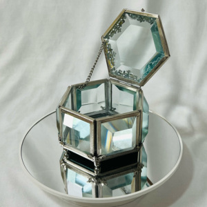 Luxury Decorative Wedding Favors Mini Crystal Glass Ring Box Silver <b>Metal</b> Designer <b>Beading</b> Lid Modern Customizable - Product Image 3