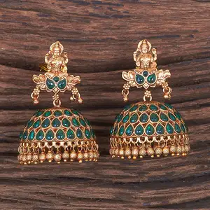 South Indian Style Matte Gold Plated Antique Jhumki Temple Earring 670051 With Export Quality