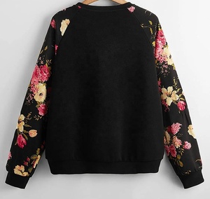 À la mode élégant hiver femmes 100% coton polaire lourd doublé sweat décontracté 3D décoration florale col noir complet - Product Image 3