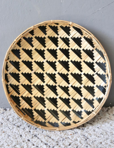 Wholesale Handmade Flat Bamboo <b>Basket</b> with Black Pattern Woven Decorative Tray <b>for</b> <b>Wall</b> Art Serving & <b>Storage</b> - Product Image 5