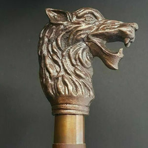 Canne en laiton massif vintage à tête de lion, canne de marche en bois de créateur en métal de style cadeaux fantaisie, poignée en laiton de 37 pouces - Product Image 1