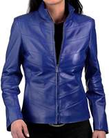 Veste de moto en cuir véritable pour femme en cuir de mouton avec col montant tissu en toile enduite