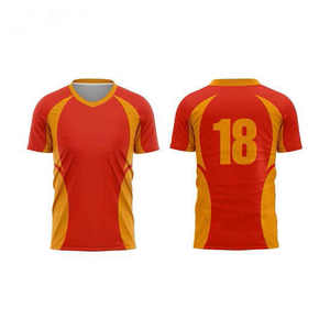 Uniforme de football d'été respirant pour hommes, maillot en maille de coton en polyester rouge uni et vierge - Product Image 4