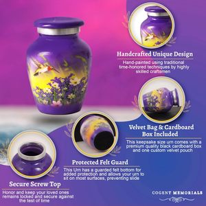 Urne souvenir colibri pour cendres Mini urne de crémation violette pour femme adulte petite capacité de 3lb - Product Image 5