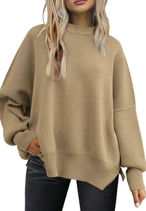 <b>WOMEN</b> BATWING SLEEVE <b>CHRISTMAS</b> SWEATER OVERSIZED TRENDY CREWNECK SIDE SLIT KNIT PULLOVER FALL CASUAL LOOSE <b>JUMPER</b> TOP - Product Image 6