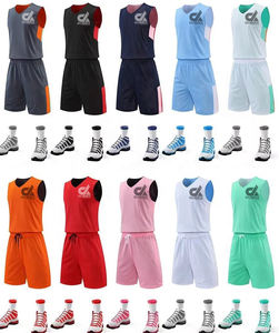 Conjunto de Uniforme de Baloncesto Personalizable para Jóvenes, Rojo, Azul Marino, Doble Malla Transpirable, Mangas Cortas, 3D, para Deportes de Verano e Invierno - Product Image 1