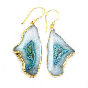 Mã não tự nhiên <span class=keywords><strong>geode</strong></span> druzy vàng mạ điện đá quý thả thời trang tốt treo lủng lẳng bông tai cho Womens Bán Buôn Đồ trang sức cho Ấn Độ - Product Image 2