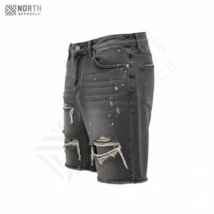 Shorts en jean délavé pour shorts en jean OEM, shorts en jean délavé décontractés pour hommes, style streetwear, taille à cordon de serrage, pour personnalisation - Product Image 5