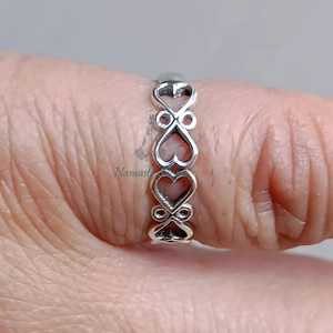 925 Sterling Silver Heart <b>Ring</b> <b>Dainty</b> Connected Hearts Tiny Romantic Band Handmade Elegant Promise Jewelry - Product Image 1