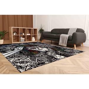 Tapis imprimé avec dessin de femme crâne, art moderne abstrait, tapis à poils doux - Product Image 2