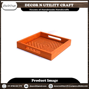 Plateau de service artisanal en bois de Sheesham avec poignée, finition laquée, pour usage résidentiel - Product Image 4