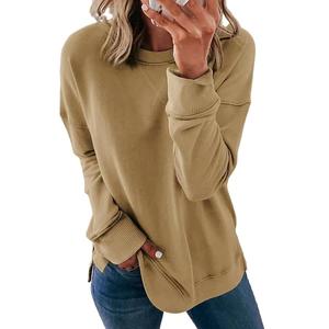 เสื้อกันหนาวแขนยาวคอตตอนของผู้หญิง, เสื้อกันหนาวผ้าฝ้ายกันน้ำสวมใส่สบายสีพื้นใส่สบายมาใหม่ - Product Image 1