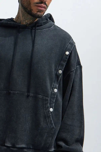 Sweat à capuche personnalisable en coton 100% de qualité supérieure, avec panneaux et boutons, style vintage délavé à l'acide, coupe oversize en polaire – Commandez maintenant - Product Image 2