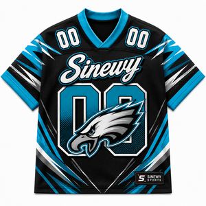 Maillot de football américain Sinewy Sports, col en V, maille sublimée, 100% polyester, évacuation de l'humidité, unisexe, adulte, manches courtes - Product Image 1