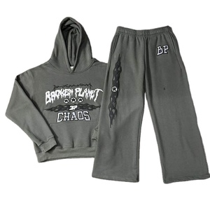Conjunto de Sudadera con Capucha y Pantalones Deportivos de Invierno para Hombre, Estampado, Grueso, 100% Algodón, Transpirable, de Secado Rápido, Informal, Holgado, para Fitness - Product Image 1