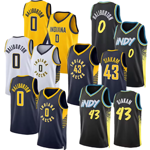 Maillots de basket-ball Indiana 2026 – Édition City 2023/24 – Noirs – 0 Tyrese Haliburton, 43 Pascal Siakam – Maillots de sport brodés - Product Image 1
