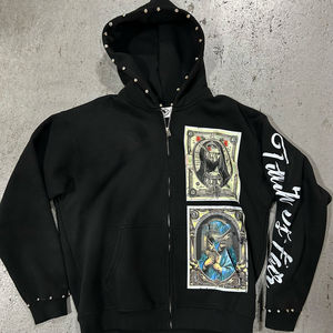 Sweat à capuche zippé 100% coton personnalisé sérigraphie Logo DTG sweat à capuche lavé avec strass pour hommes - Product Image 2