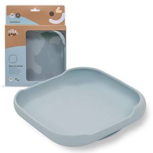 Assiette en silicone bleu-gris avec ventouse pour bébés et enfants - Product Image 1