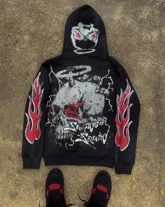 Harajuku Skull Print Graphic Y2k Top Oversized Zip up Man Hoodi Couples Hoodies <b>Men</b> Streetwear Goth <b>Men</b> Clothes - Product Image 4