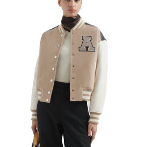 Veste universitaire recadrée pour femmes de haute qualité personnalisée manches en cuir de corps en laine avec broderie en chenille nouveauté veste universitaire - Product Image 5