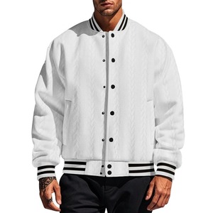 Veste universitaire de couleur unie de qualité supérieure pour hommes, uniforme de baseball ample à la mode, veste bombardier en toile imperméable et coupe-vent, veste décontractée - Product Image 2